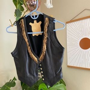 Vintage Leather Fringe Corset Back Motorcycle Vest